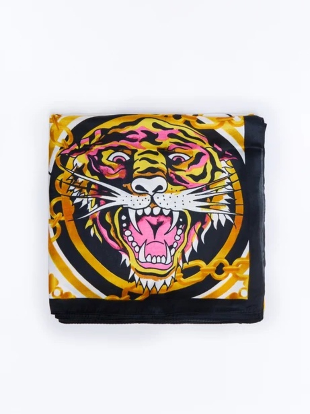 Ed Hardy Tiger Chain Print Satin Scarf Black Gold Y2K Head Wrap - Picture 3 of 5